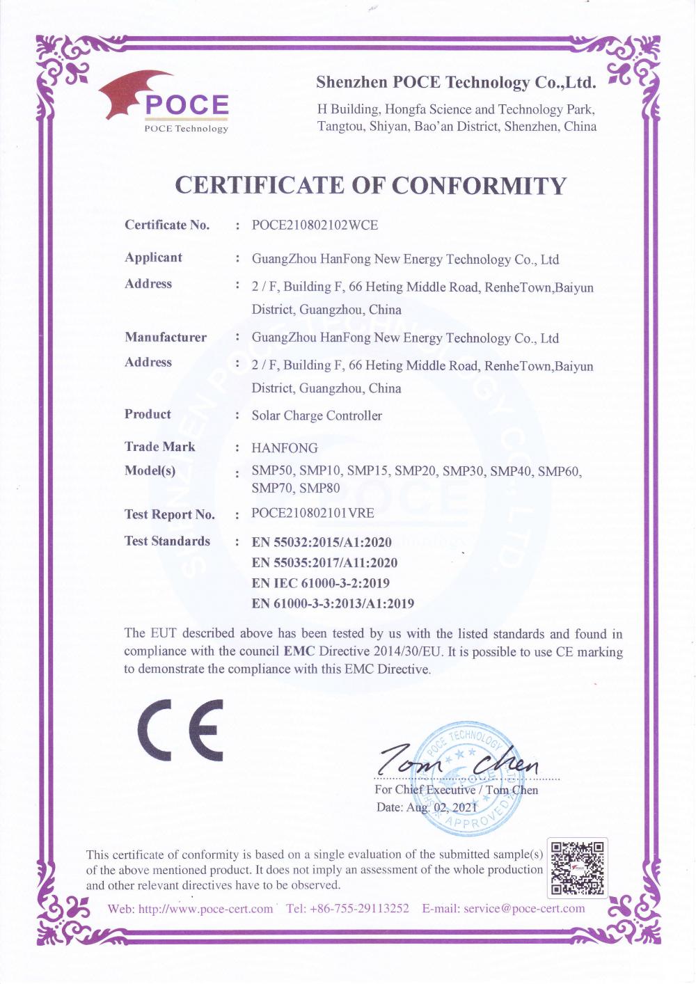 CERTIFICATE OF CONFORMITY