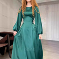 مد لباس دبی جامد ساده زنانه آستین بلند با کمربند کمر بلند و یقه عبایاس لباس مهمانی ترکیه عربستان سعودی لباس عبای1