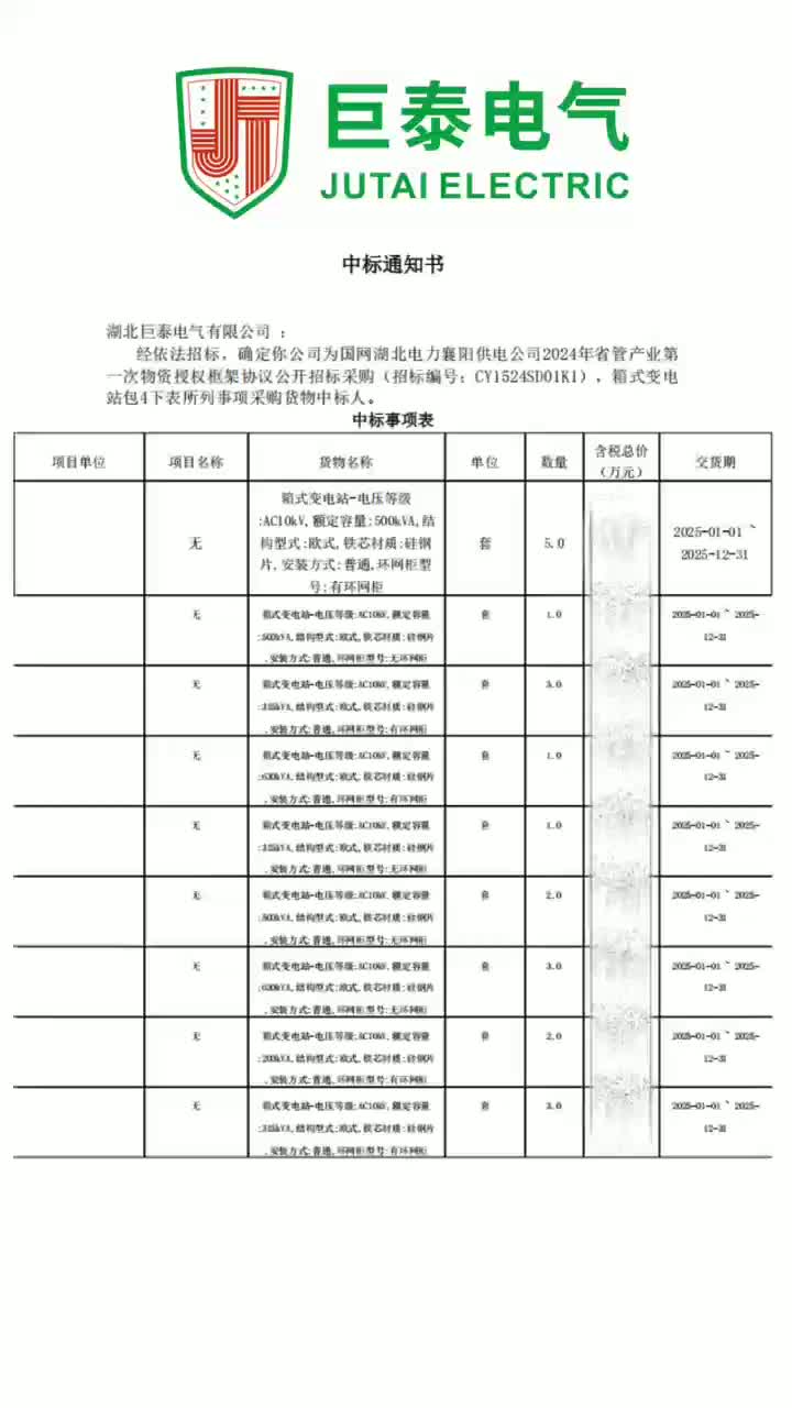 Notice of winning the bid