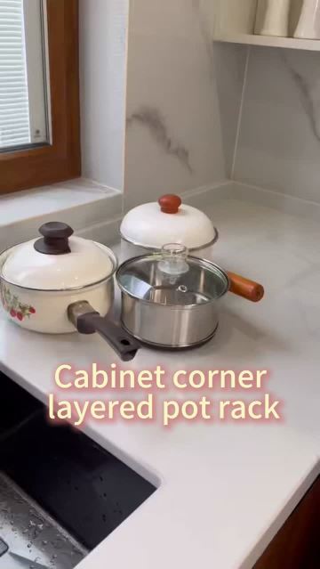 Cabinet corner layered pot rack