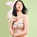 Floral Lace Strapless Half Cup Wireless Bra with Front Closure - Size 401
