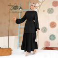 ست لباس غیررسمی مسلمان 2 تکه لباس مجلسی ساده ترکی شیک عبایی با کمربند و آستین بادکنکی1