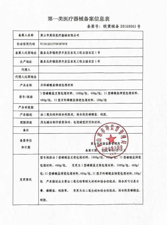 First Class Medical Device Filing Information Form