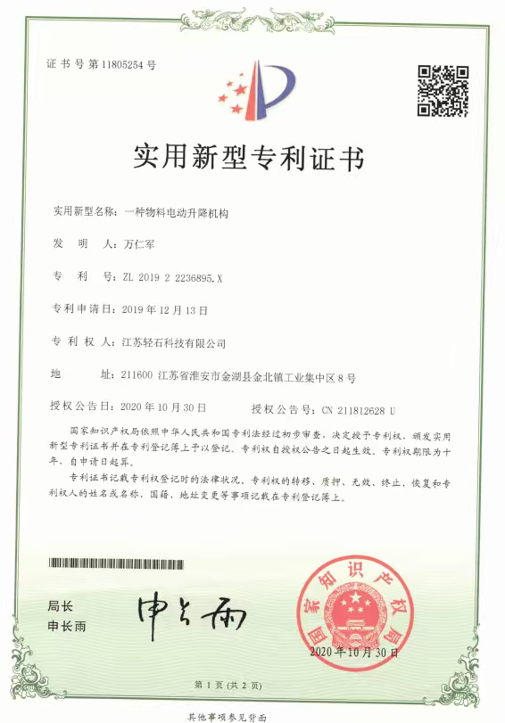 Utility Model Patent Certificate