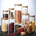 Handmade Luxury Clear Round High Borosilicate Home Storage Glass Round Spice Jar With Airtight Bamboo Lid For Food Storage1