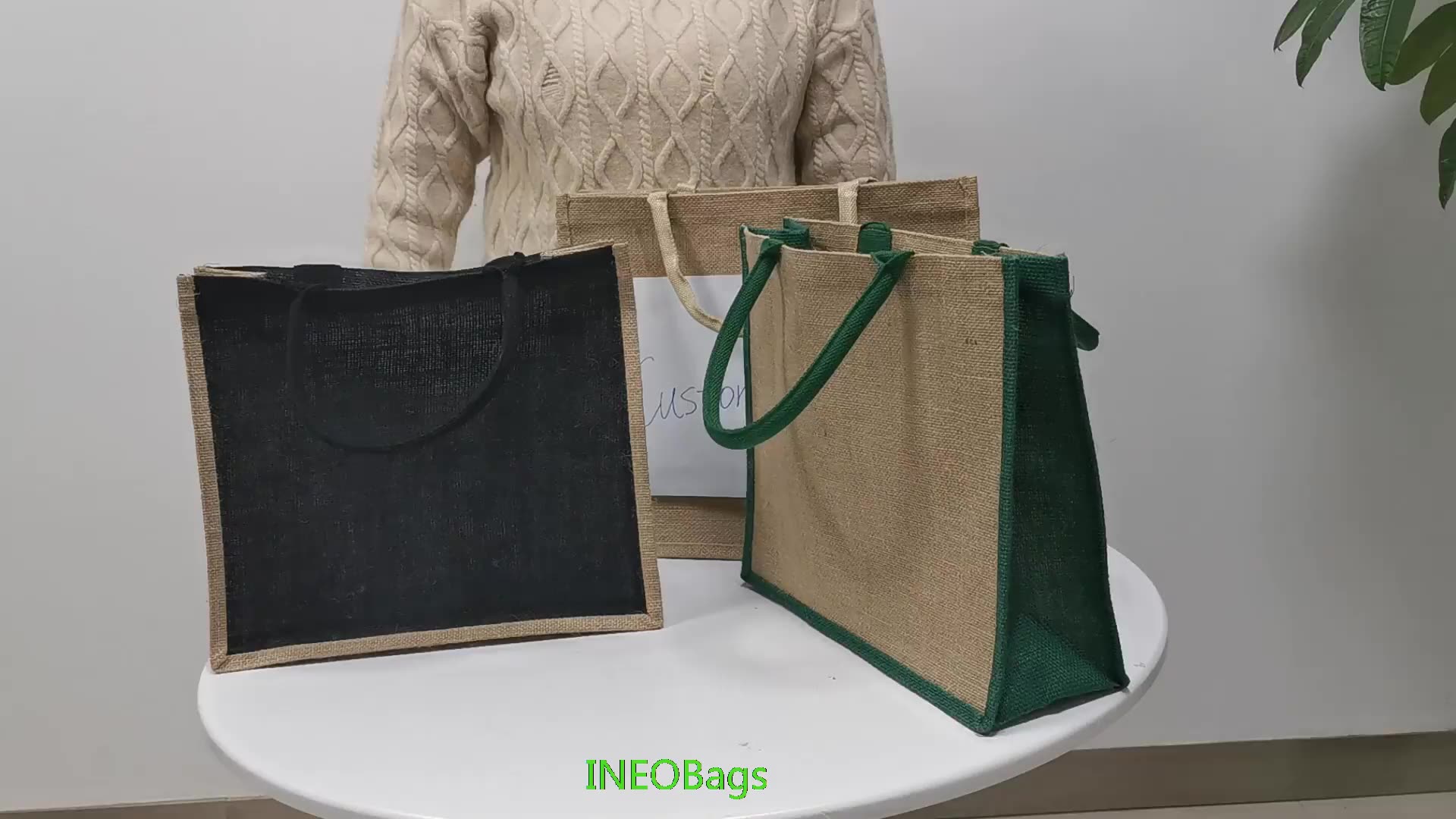 Eco friendly black jute material grocery tote reusable shopping bags with customized logosreusable shopping bag1