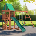 Wooden Climbing Frame with Plastic Slide and Toddler Swing for Outdoor Children's Playground1