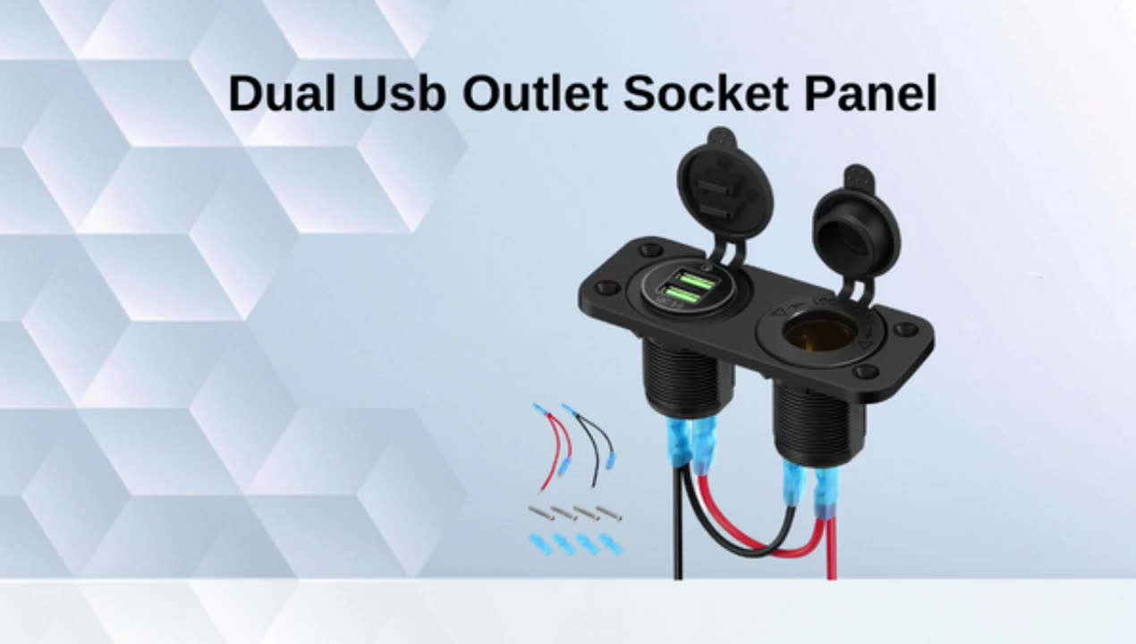 Водонепроницаемый 12 В питания панель USB -зарядного устройства Power Socket Car Quick заряда 3.0 двойные USB -порты с синим светодиодом1