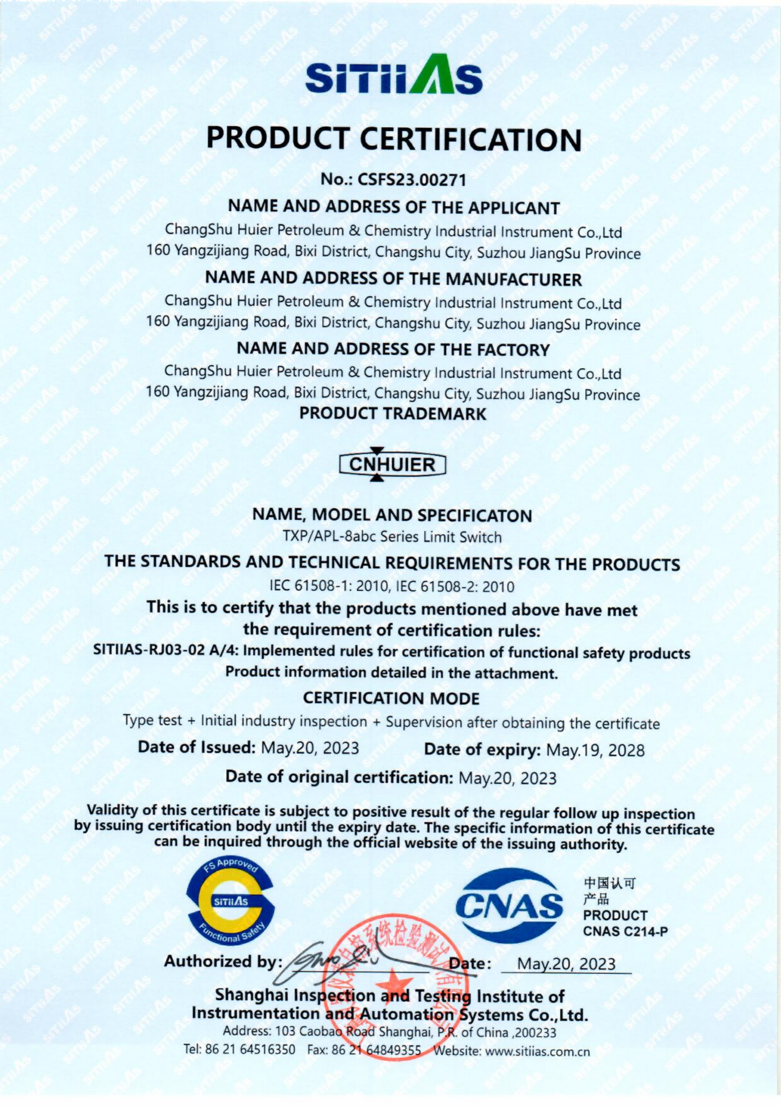 TXPAPL-8abc Series SIL Certificate