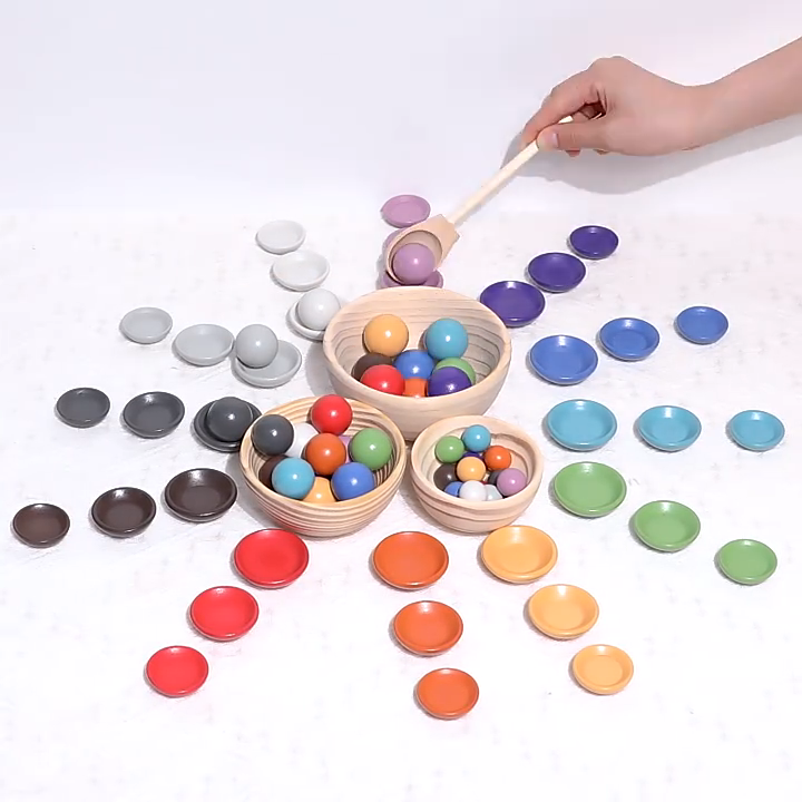 Educational Wooden Rainbow Toy Balls Clip Color Matching Baby Toy Color Cognitive Kids Early Education Montessori Toys/1