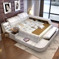 Leather Bed with Massage, Strongbox, and USB Charger - Multi-Function Storage Bedroom Furniture1