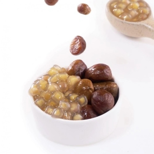 Una sinfonía de sabores: perlas de corazón congeladas con mango, castaño de agua y envolturas de castaño