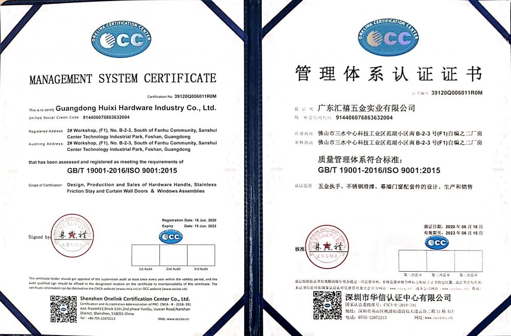 MANAGEMENT SYSTEM CERTIFICATE