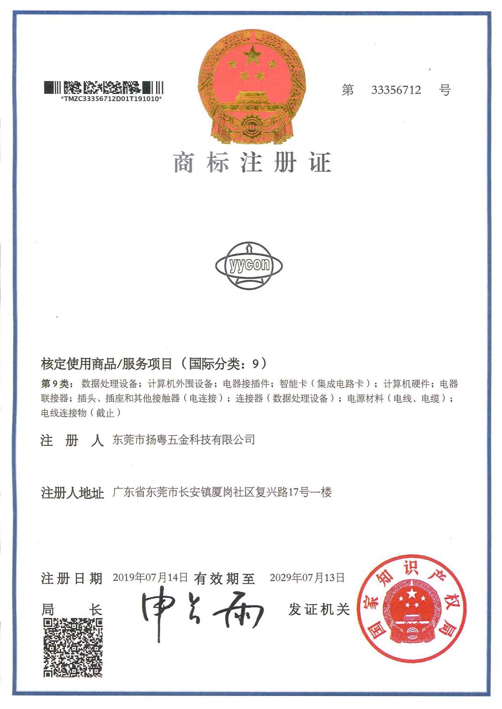 trademark registration certificate