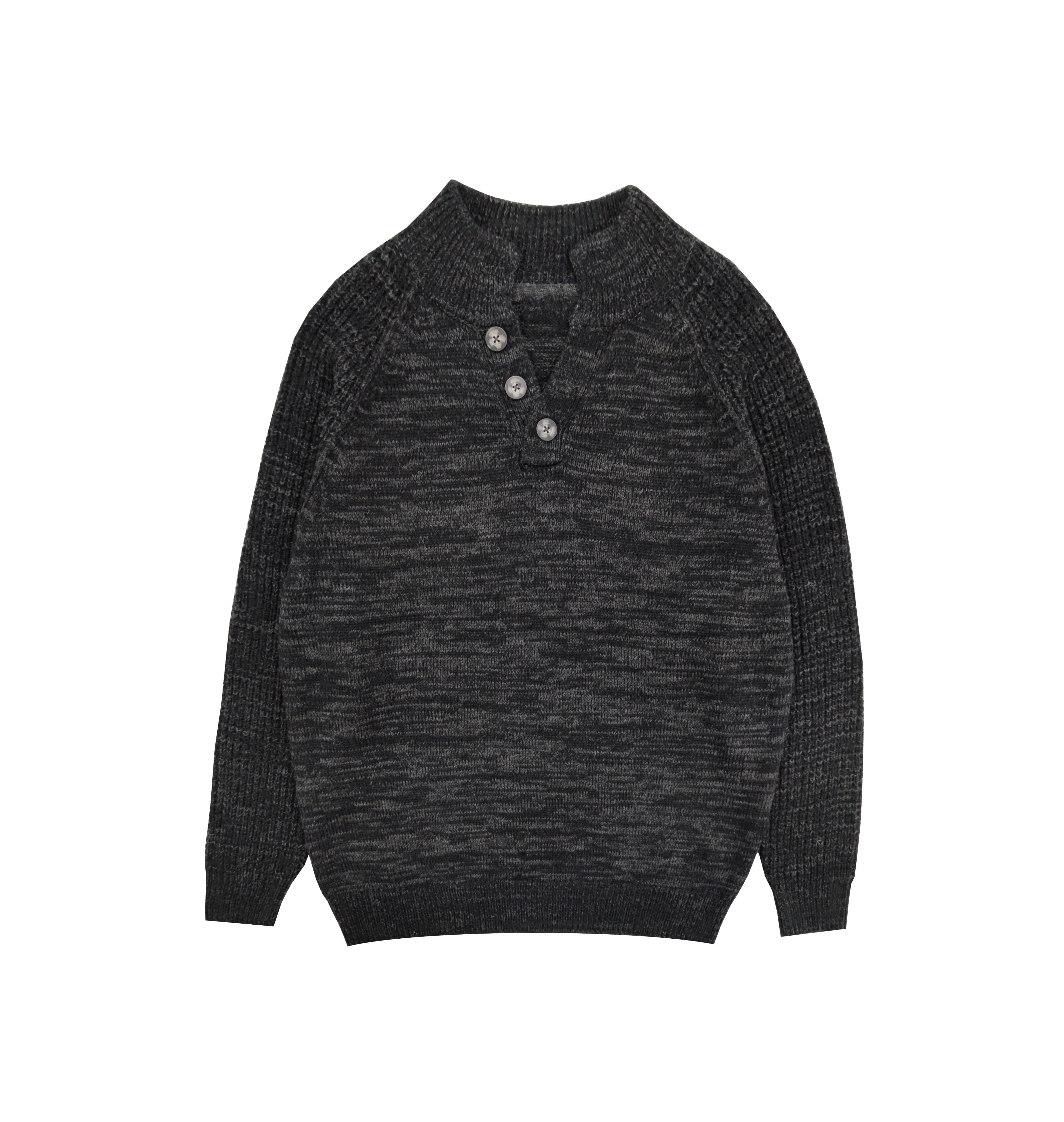 Pullover lavorato a maglia a coste con collo a bottone Henley da uomo