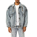 OEM Winter Rhinestone βαρύ οξύ πλύση denim Jean Motorcycle Jacket Bomber για MEN1