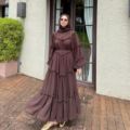 لباس عید زنانه آستین بلند یکپارچه اسلیمی مدل شیفون دو لایه برای لباس تابستانی مسلمانان عبای1