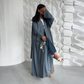 2025 عید جدید Abaya Dubai لباس اسلامی زنانه لباس ساده ساتن رنگ یکپارچه باز Abaya Elegant Modest Abaya Cardigan1
