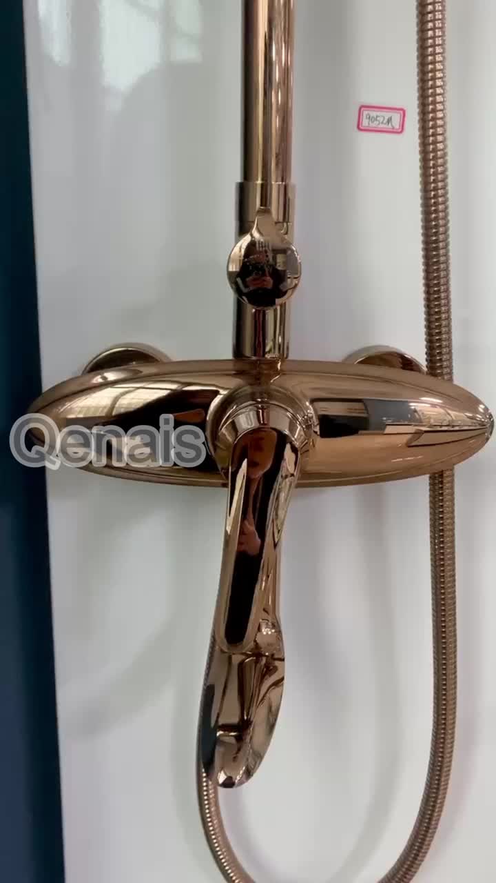 Wall Brass Shower And Shower Mixer Rose Gold