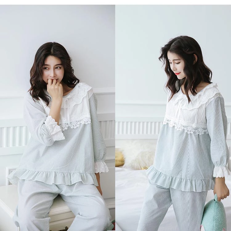 2019 New Design Stylish cotton pajamas suit big size ladies sleeping wear