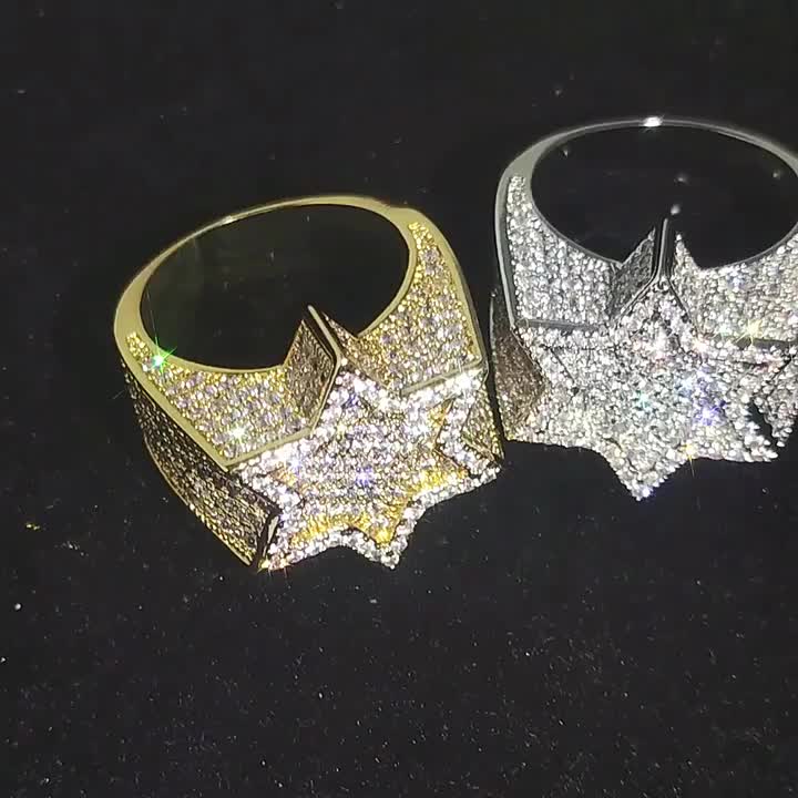 Hip Hop Diamond Rings Jewelry Hexagonal Star Micro Paved CZ stone Ring for Men Women Finger Ring1