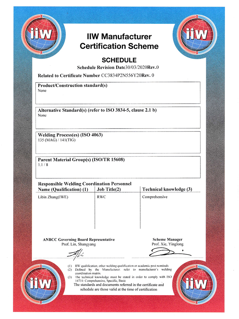 IIW Manufacturer Certification Scheme Schedule Revision