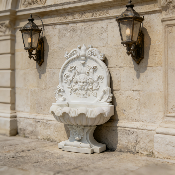 ClassicalFace_ShellBasin_WallFountain_WhiteMarble