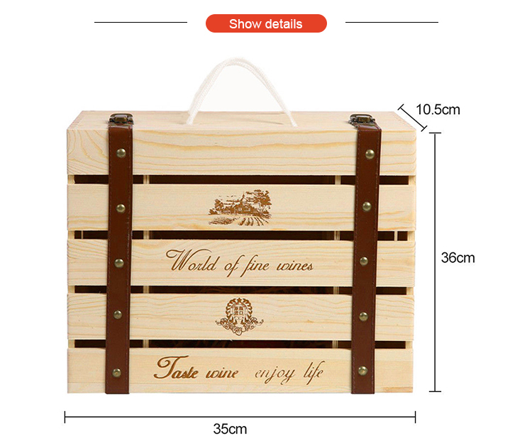 custom pine wooden wine crate storage gift box