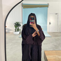 ست زنانه عبای تک رنگ مشکی باز Abaya یقه V سایز پلاس روسری گلدوزی شده Abaya Dubai پرفروش ترین Monsoon1