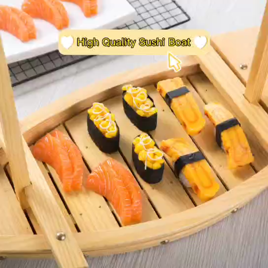 Barco de sushi de bambú de madera de estilo japonés duradero y duradero con logotipo impreso1