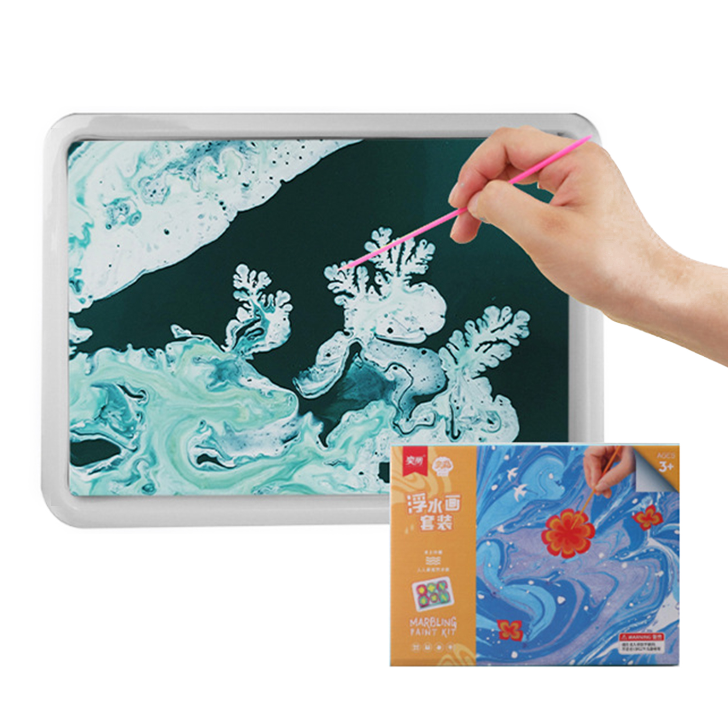 Fashion 6/12 Kit de pintura de color para niños Pintura flotante Marmling Ebru Pintura Mármol Conjunto de mármol de pintura húmeda Dibujo de acuarela/DIY1