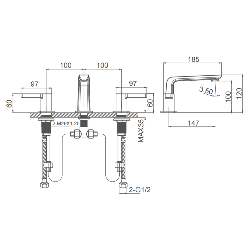 3 Hole basin mixer