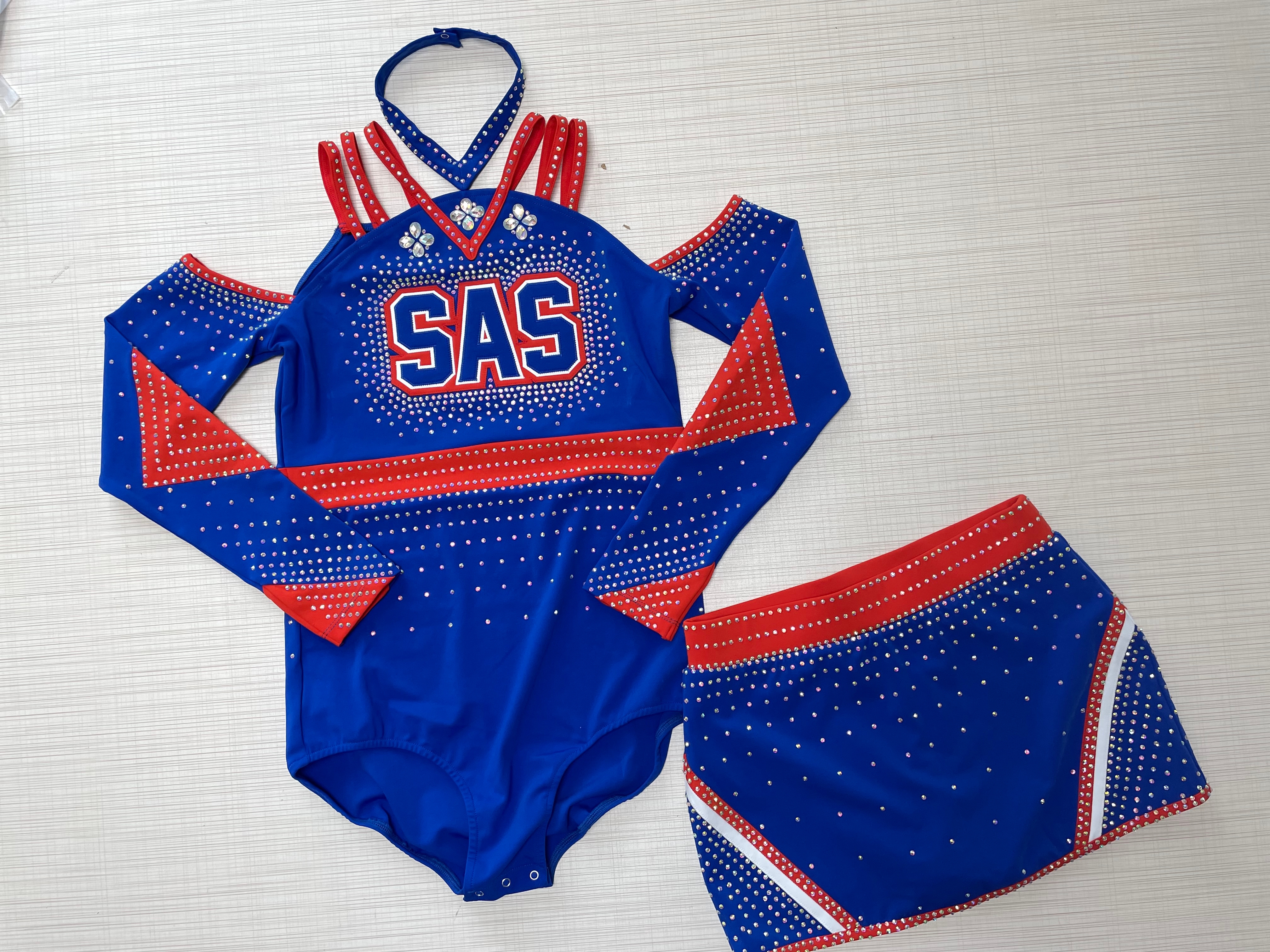 Royal blue cheer uniform