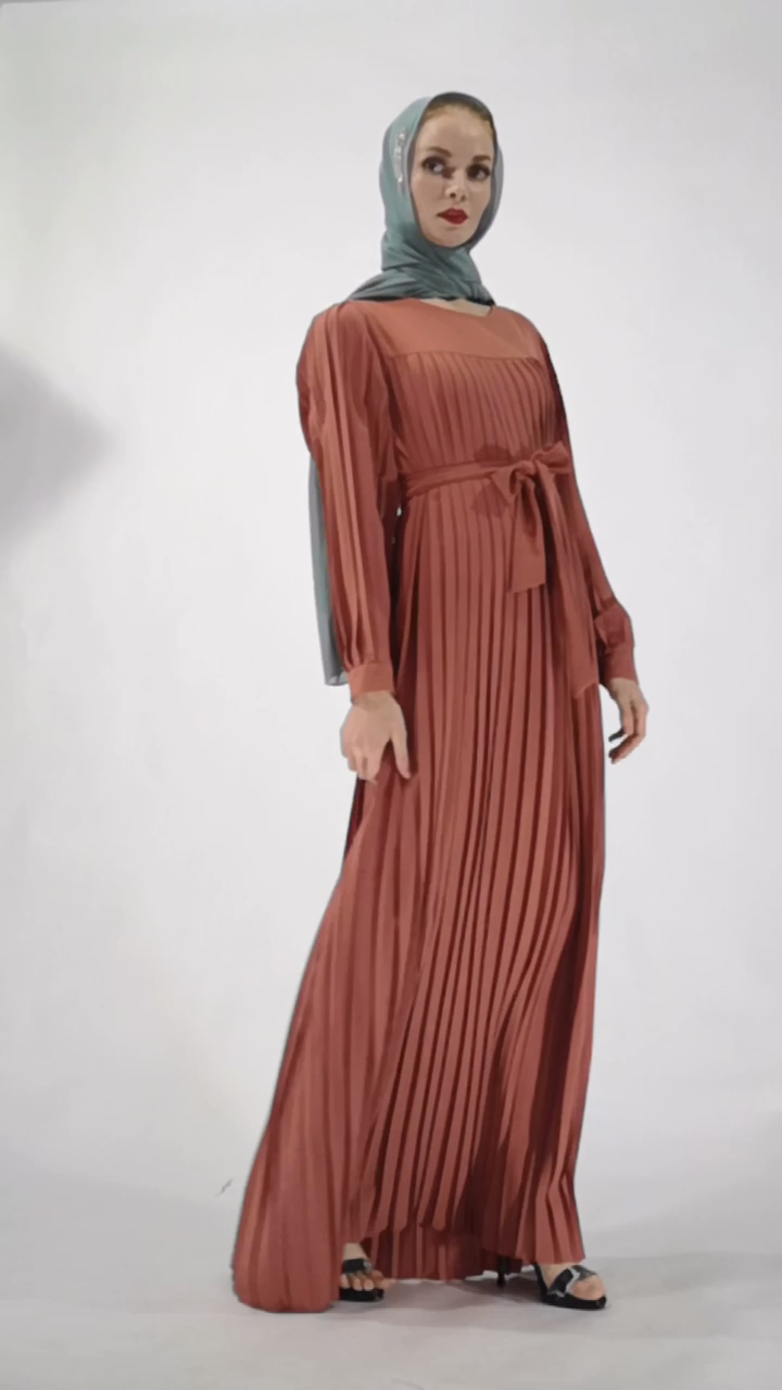 2020 Autumn Fashion Solid Color Long Sleeve Blue Lace Moslim Abaya Maxi Long Jurk Dubai Kaftan Islamitische Kleding1