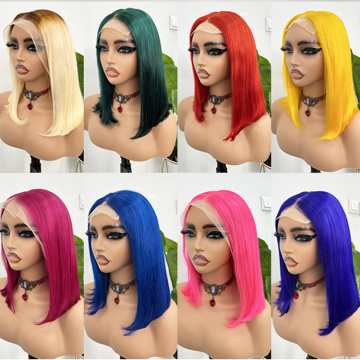 Wholesale cheap 100% human hair lace wigs virgin hair colored short bob wigs vendor glueless full HD lace frontal wig1