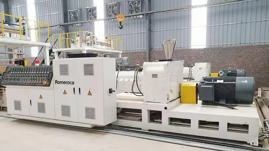 110/220 प्लास्टिक एक्सट्रूडर मशीन एसपीसी फ़्लोरिंग उत्पादन लाइन रोमेरोका आपूर्ति उच्च गुणवत्ता एक्सट्रूज़न1