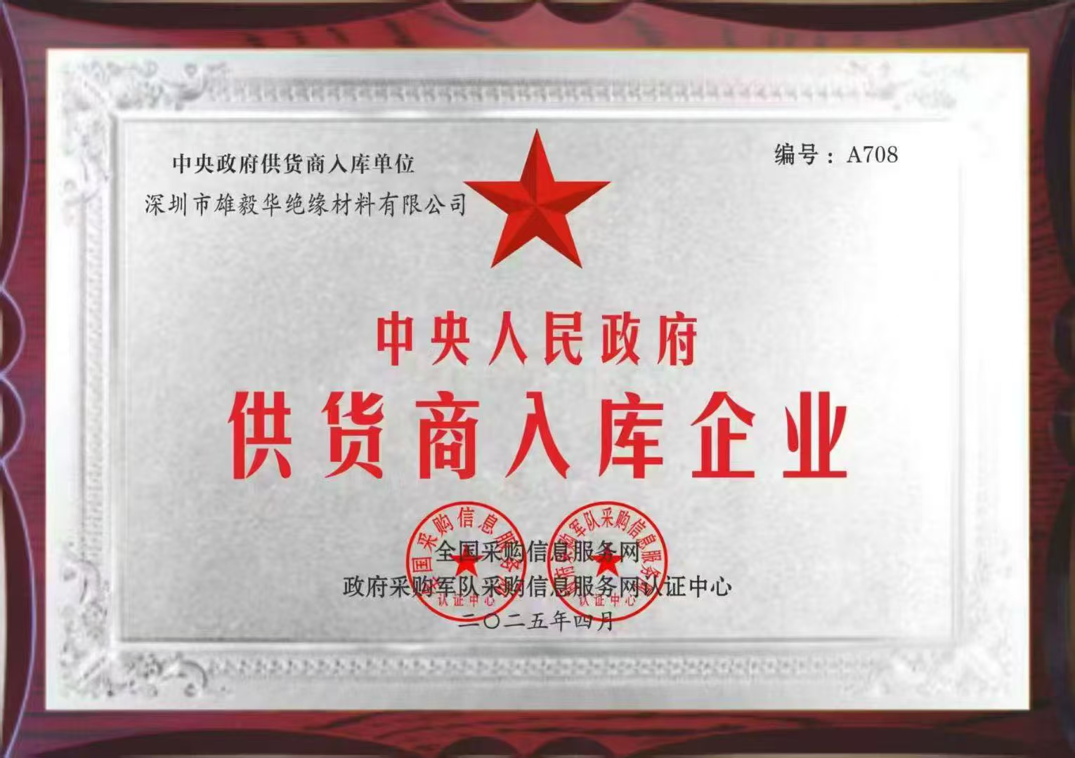 Enterprises registered as suppliers of the Central People's Government