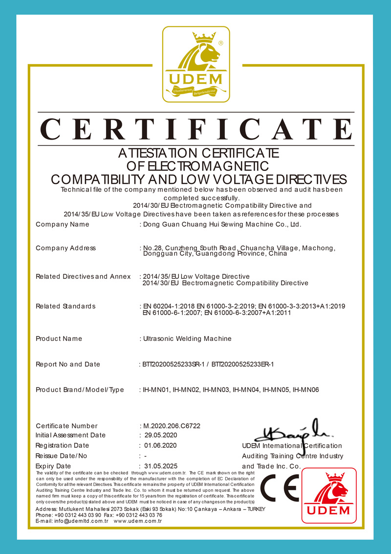 Ultrasonic Welding Machine CE Certification EMC LVD by UDEM