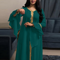 لباس جدید کتانی سبز آبی مراکشی ارسال رایگان به ترکیه لباس مسلمان زنانه Abaya Kaftan1