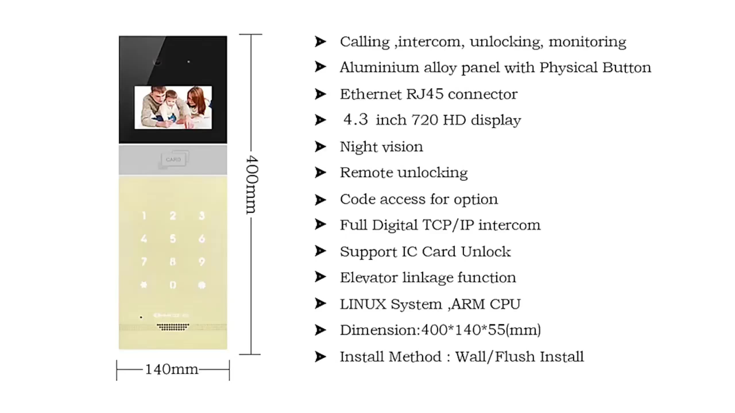 Sistema telefónico de puerta de intercomunicador de video de Tuya para domicilio1 para Home1