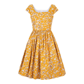 Κίτρινο vintage φόρεμα 50s floral 70s midi ρετρό καλοκαίρι φόρεμα