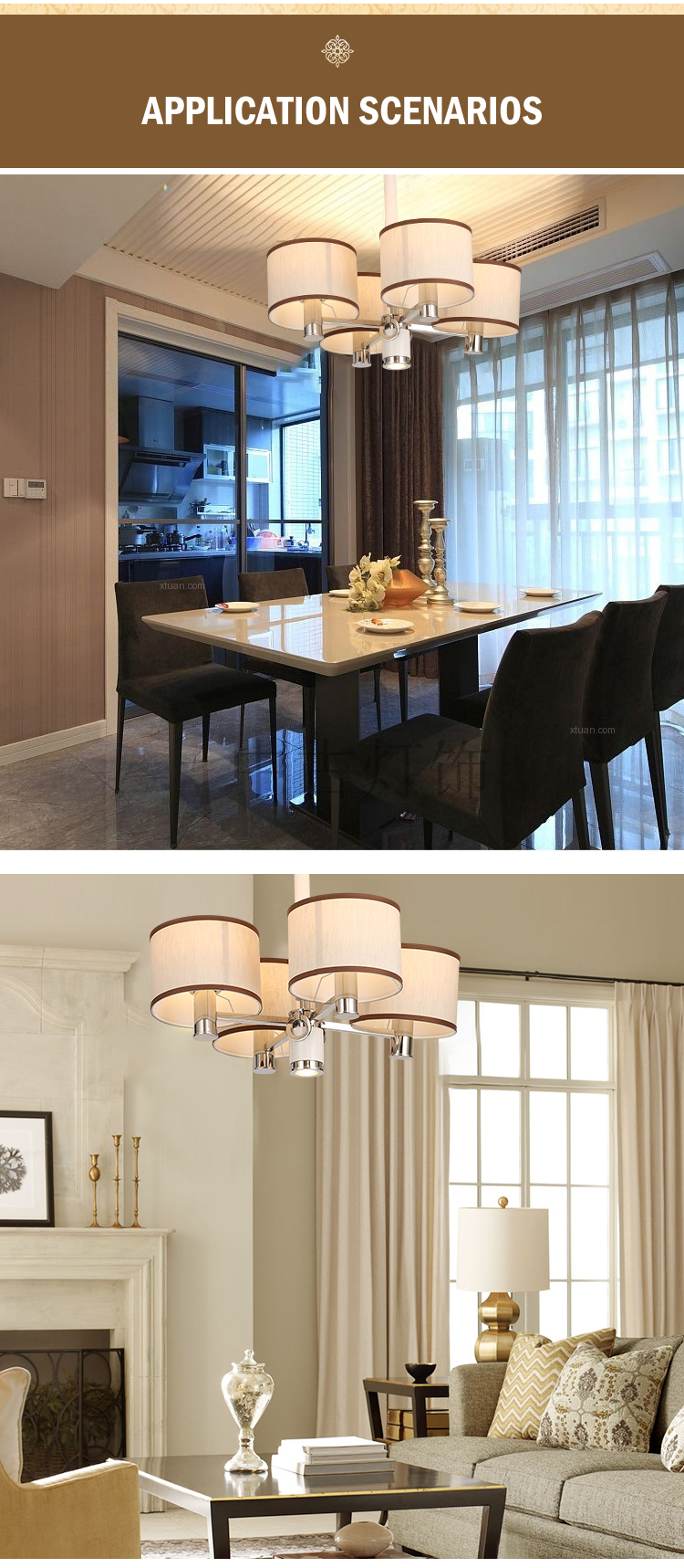 New Product Indoor Decorative Villa Hotel White Stainless Steel Copper Led Chandelier Pendant Light