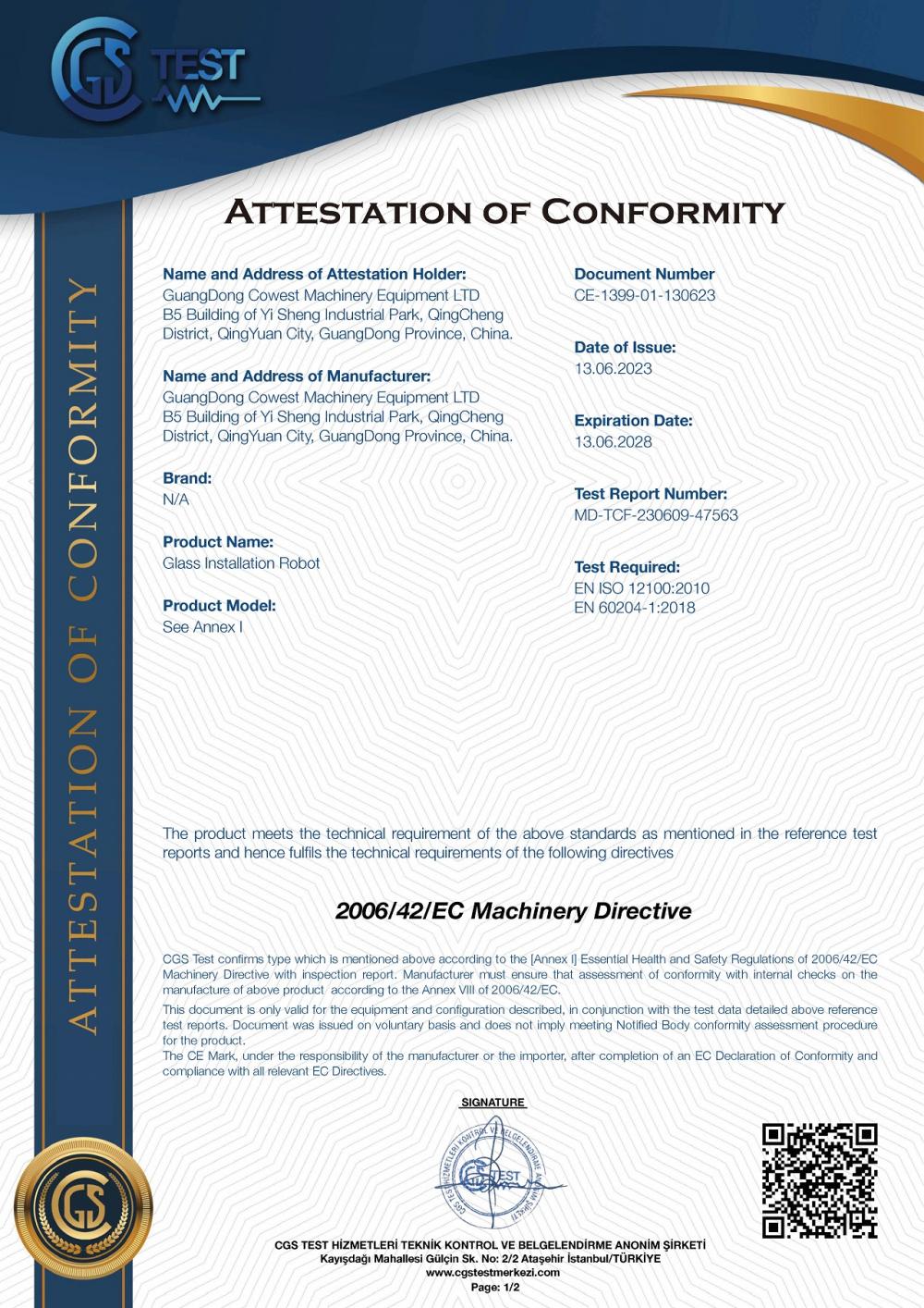 ATTESTATION OF CONFORMITY