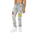 Νέοι άντρες τζιν Street Stley Stretted Denim Straight Tube Rapped Jeans for Men1