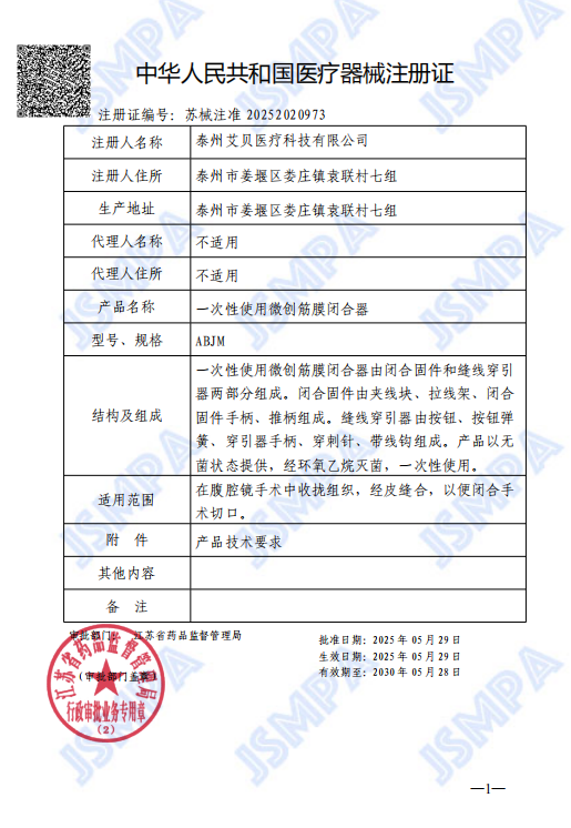 Medical Device Registration Certificate of the People's Republic of China
