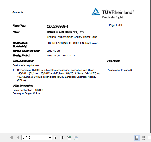 GERMAN TUV REACH REPORT