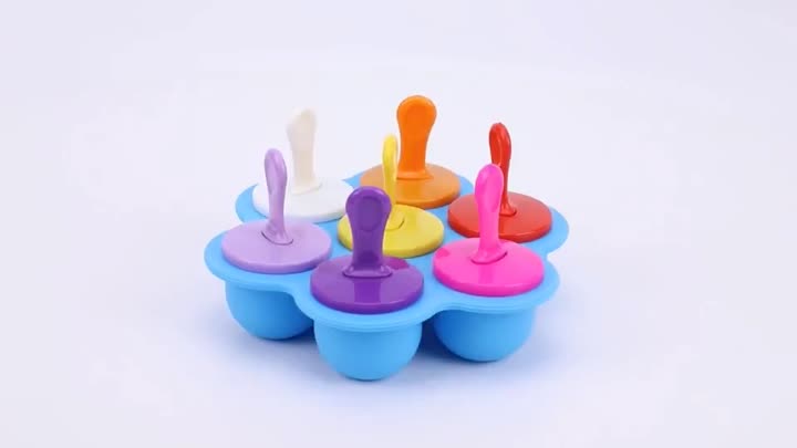 Bandejas de freezer com alimentos para bebês com moldes de picolé de cubo de gelo de silicone com 7 moldes de ovo de ovo de 7 palitos de gelo - Compre bandejas de congelador de comida para bebês, Mini molde de picolé de silicone de gelo, molde de molde de