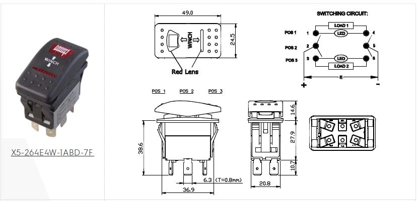 Interruptor basculante CC IP67 para autopartes