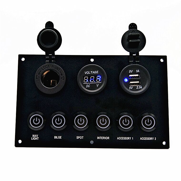 DC 12V 24V 6 Gäng Marine Boat Aluminium Push -knappmonterad Dash Switch Panel1