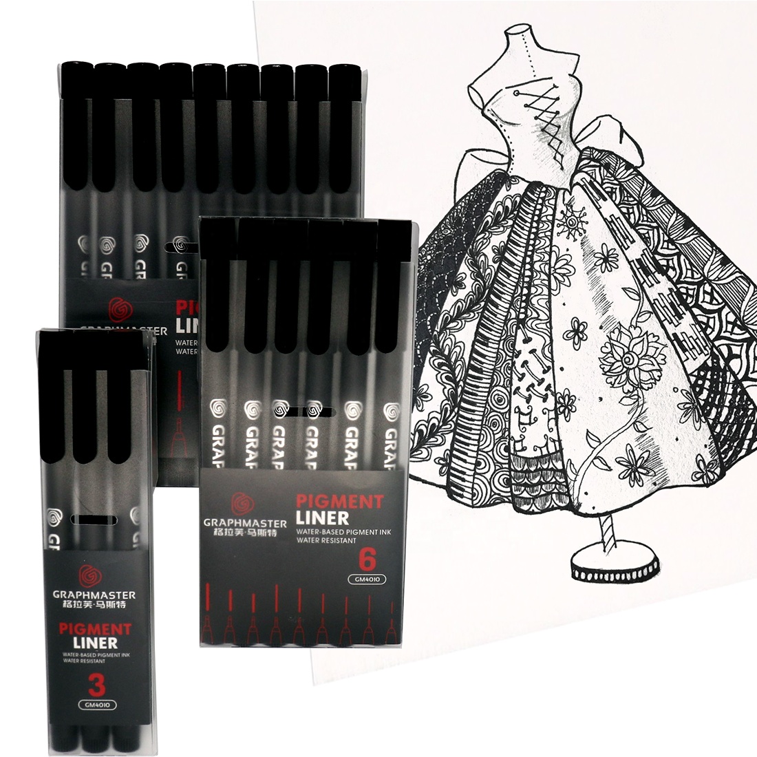 9 tamaños Fineliner negro Pigment Pigment Pen Micro Needle Sketch Drawing Drawing Art School Supplies1